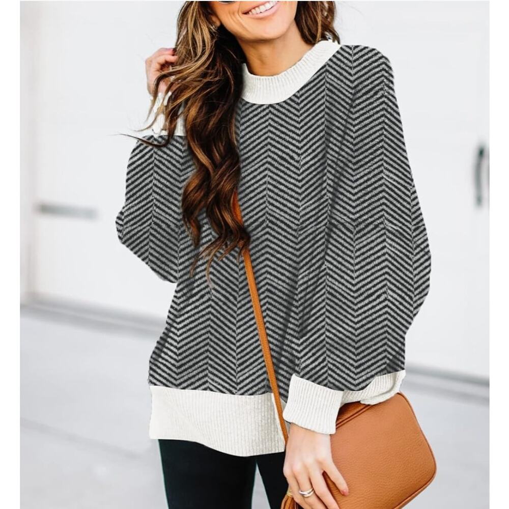 ETCYY women's oversized colorblock black, gray and cream sweater